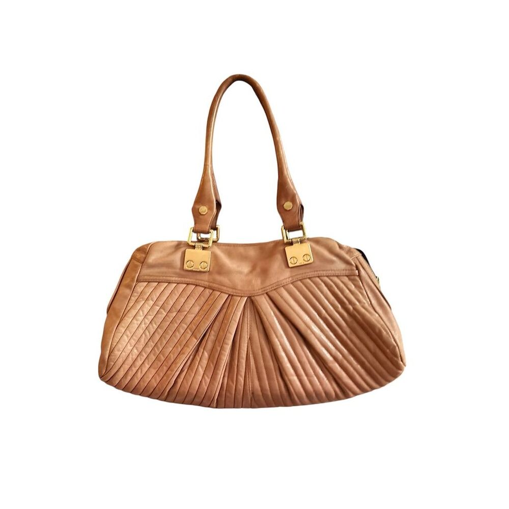 Treesje Women's Camel Leather Satchel Handbag with Gold Hardware